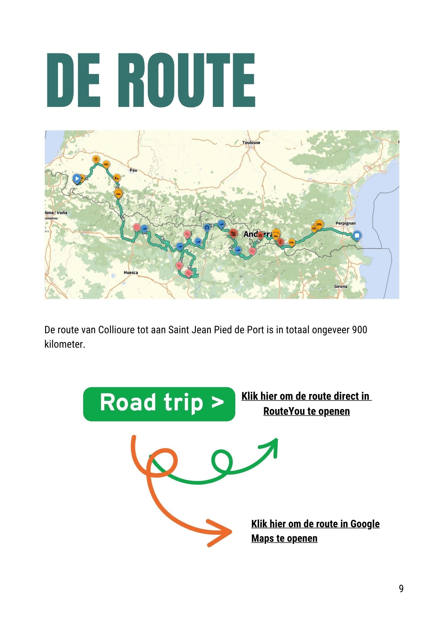Route door de Pyreneeën van Oost naar West